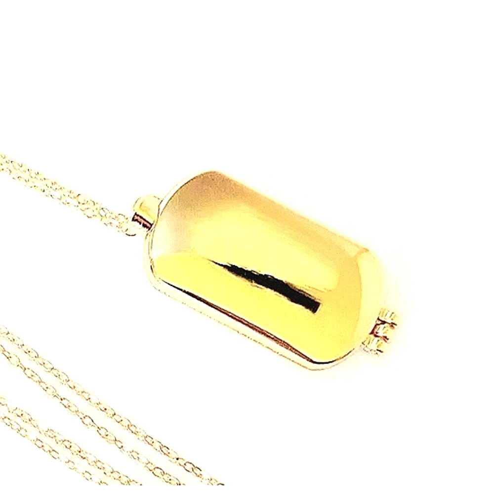 NEW! Openable Oblong Pendant Locket in Goldtone with Magnetic Closure, 28 inches